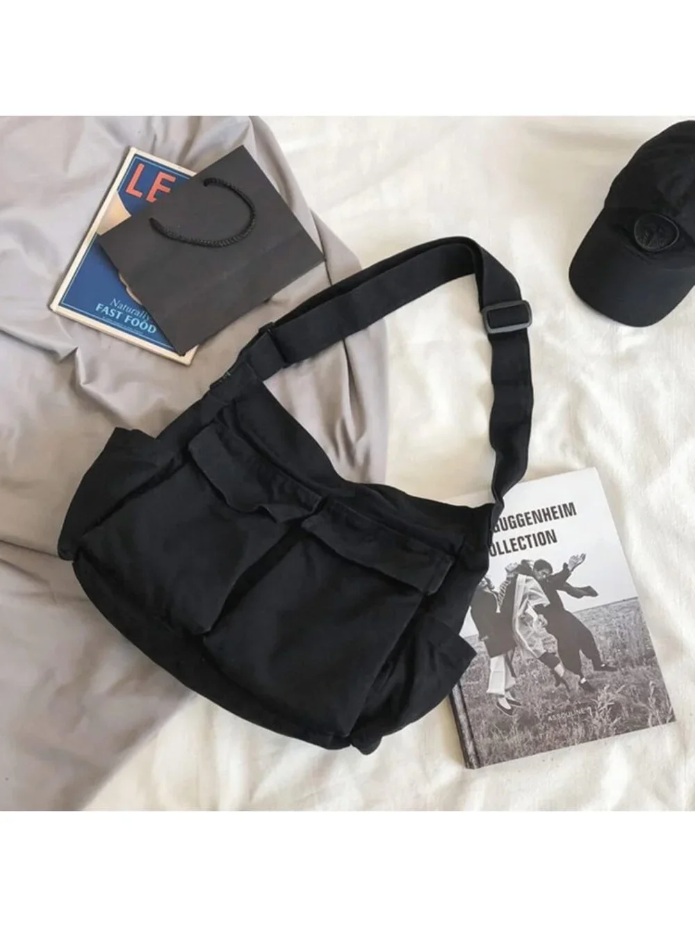Women's Black Travel Canvas Zipper Crossbody Shoulder Laptop Bag